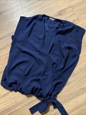 Women's Navy Tie-Hem V-Neck Blouse